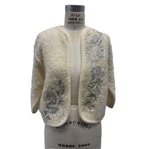Vintage 60s Bouclé Sequin Beaded Cropped Cardigan Sweater Original by Heidel M